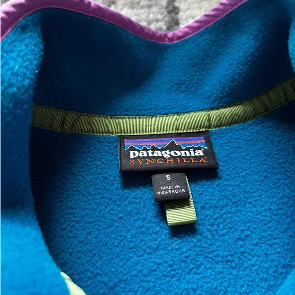 Patagonia Synchilla Womens Teal and Pink Snap Fleece Pullover Small - Picture 6 of 14